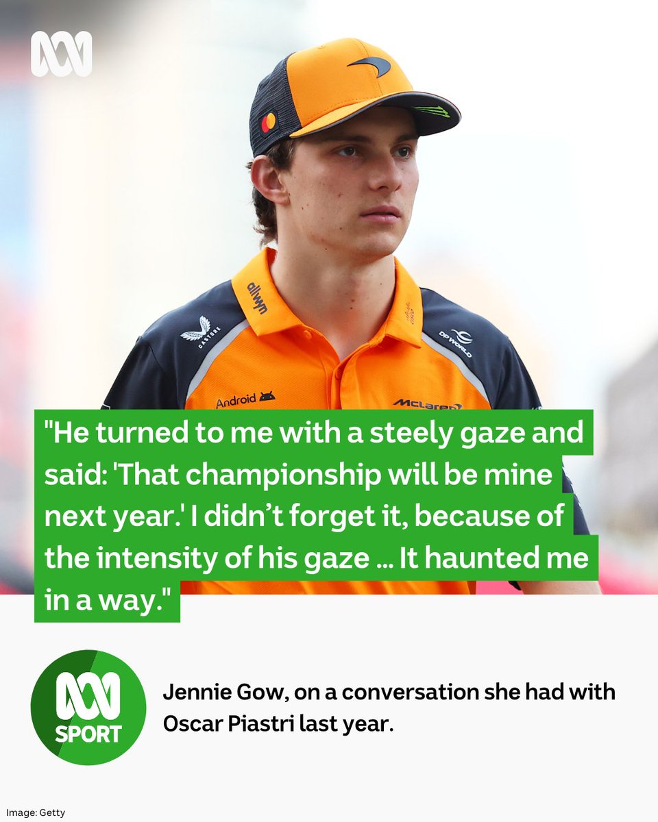 BBC F1 host Jennie Gow joined the Saturday Sledge today, to talk Oscar Piastri.

And she said Oscar predicted his driver's championship tilt, in a chat with her, last year... 🤯

Keep up with all the latest sport news and analysis on the ABC listen app: ab.co/ABCListenApp