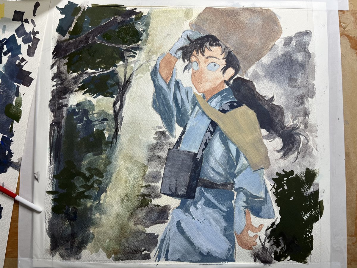 tg4012's tweet photo. RT 虚無僧の伊作を寄稿させていただきました～！！　こんな感じで作りました🖌　完成イラストはなもちゃんの御本にて… https://t.co/hvKo5Ddqp9