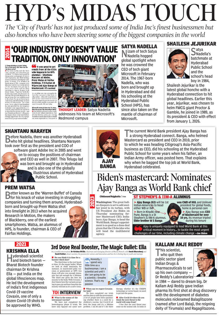 TOIHyderabad's tweet photo. #25yearsofTOIHyd
The ‘City of Pearls’ has not just produced some of India Inc’s finest businessmen but also honchos who have been steering some of the biggest companies in the world
#TimesofIndia #Hyderabad #TOIHyderabad #Telangana https://t.co/C7VL7m9gII