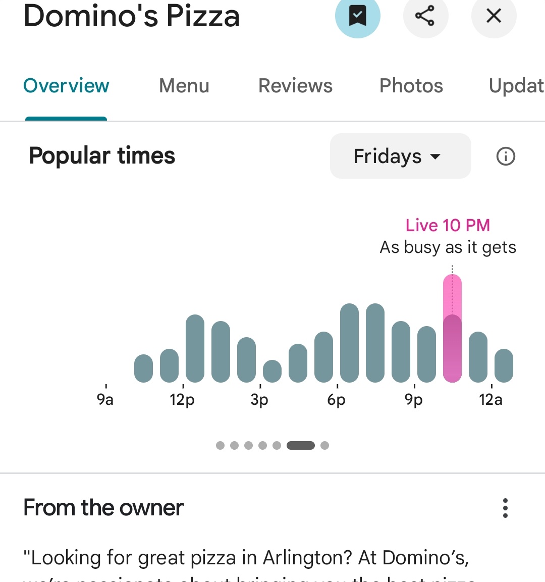 PenPizzaReport's tweet image. Several pizzerias nearby the Pentagon are reporting above average traffic. 

Freddies Beach Bar is well below average.

As of 10:48 pm ET