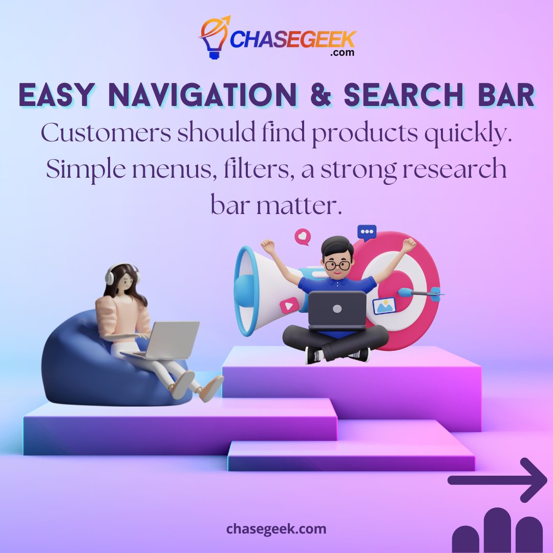 chasegeek's tweet image. Want a high converting e-commerce site? 🚀
Your store needs three key features: mobile responsive design, easy navigation, and high-quality product images.
Ready to boost your conversions?
Connect with Chasegeek to make your online store perfect!
#Ecommerce #Conversion