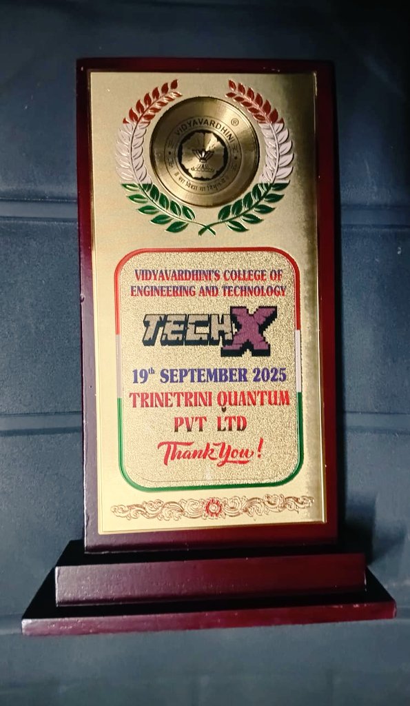 digitalxacademy's tweet image. 🌟 A Proud Moment for Trinetrini Quantum Pvt. Ltd. 🌟

On 19th September 2025, we had the honor of contributing to TechX 2025 at Vidyavardhini&apos;s College of Engineering and Technology – an inspiring hub where innovation meets young minds. 🚀✨

We are deeply humbled to receive a…
