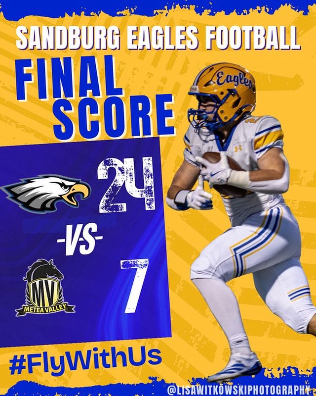 Sandburg Eagles Football (@sandburgeagles) on Twitter photo FINAL FROM AURORA
Sandburg 24
Metea Valley 7
<a href="/Millar_S/">Steve Millar</a> <a href="/mikeclarkpreps/">MikeClarkPreps</a> <a href="/EDGYTIM/">Timothy βEDGYTIMβ OHalloran</a> <a href="/Xavier_Sanchez4/">Xavier Sanchez</a> <a href="/michaelsobrien/">Michael O'Brien</a> <a href="/JeffVorva/">Jeff Vorva</a> <a href="/thesouc/">Steve Soucie</a> <a href="/FNDrive/">Friday Night Drive - Shaw Local</a> <a href="/SouthtownSports/">SouthtownSports</a> <a href="/suntimes_preps/">Sun-Times Preps</a>
<a href="/SandburgHS/">Carl Sandburg H.S.</a> <a href="/EaglesAthletics/">Sandburg Athletics</a> <a href="/Sandburg_fanz/">Sandburg SuperfanZ</a>
#Team71
#BeatTheMustangs β
#FlyWithUs π‘π΅π¦
π FINAL FROM AURORA
Sandburg 24
Metea Valley 7
<a href="/Millar_S/">Steve Millar</a> <a href="/mikeclarkpreps/">MikeClarkPreps</a> <a href="/EDGYTIM/">Timothy βEDGYTIMβ OHalloran</a> <a href="/Xavier_Sanchez4/">Xavier Sanchez</a> <a href="/michaelsobrien/">Michael O'Brien</a> <a href="/JeffVorva/">Jeff Vorva</a> <a href="/thesouc/">Steve Soucie</a> <a href="/FNDrive/">Friday Night Drive - Shaw Local</a> <a href="/SouthtownSports/">SouthtownSports</a> <a href="/suntimes_preps/">Sun-Times Preps</a>
<a href="/SandburgHS/">Carl Sandburg H.S.</a> <a href="/EaglesAthletics/">Sandburg Athletics</a> <a href="/Sandburg_fanz/">Sandburg SuperfanZ</a>
#Team71
#BeatTheMustangs β
#FlyWithUs π‘π΅π¦
π