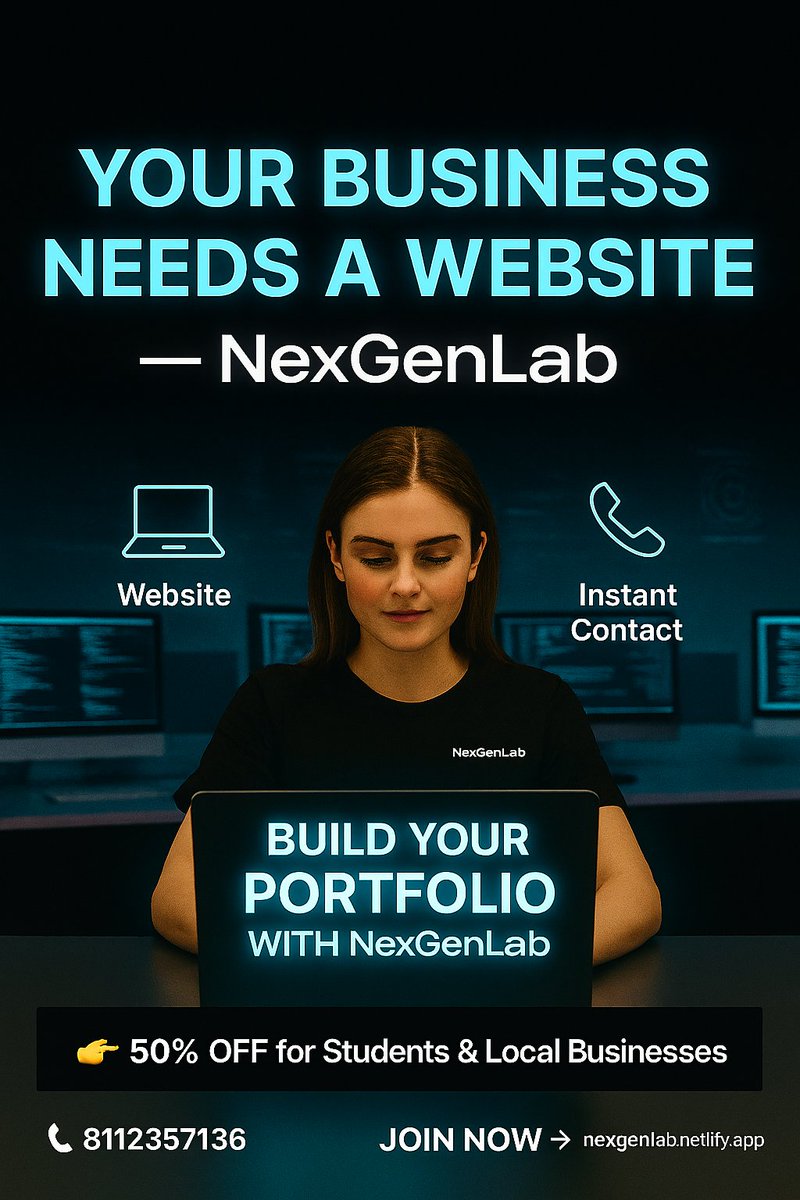 NexGenLabs1's tweet photo. 🚀 Your Business Needs a Website – NOW!
Clean, fast &amp; powerful websites at 50% OFF for Students &amp; Local Businesses.

👉 Build your digital identity today with NexGenLab
📞 8112357136 | 🌐 https://t.co/QyFaRsliIp

#WebDevelopment #NexGenLab #DigitalGrowth https://t.co/E71GxUu2O5