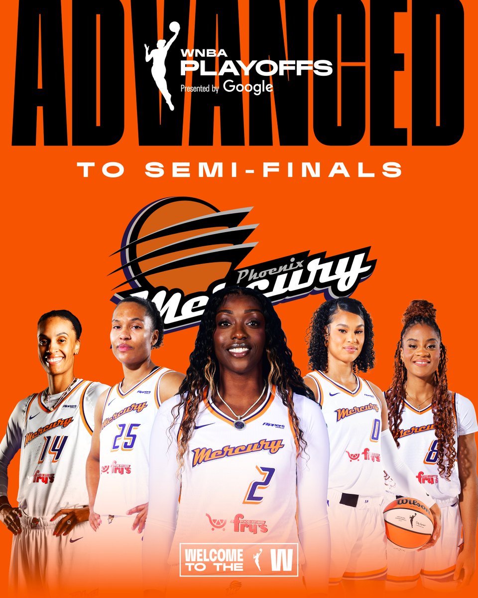 MERCURY IN MOTION 🤩

The Phoenix Mercury rise above the New York Liberty (79-73) to win the series 2-1 and advance to the Semi-Finals in the 2025 WNBA Playoffs presented by <a href="/Google/">Google</a>!

With tonight’s victory, they get their first playoff series win since 2021 🔥

#WelcometotheW