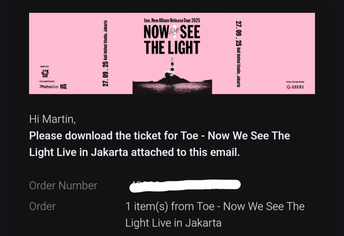 WTS 1 TIX TOE LIVE IN JAKARTA