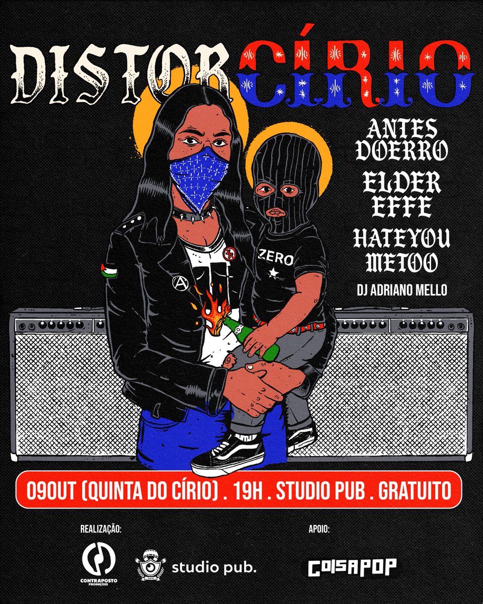 🚨 Alerta de show Gratuito🚨

DISTORCÍRIO
⚡Festa de Rock Paraense na semana do Círio ⚡

🗓  09 DE OUTUBRO 
⏰@studiopubbelem
🤘ENTRADA FRANCA

Shows:
<a href="/eldereffe/">eldereffe</a>
@antesdoerro
@hateyoumetoo 

Realização @contrapostoproducoes
e @studiopubbelem

Apoio : Coisapop

Arte @alvx091