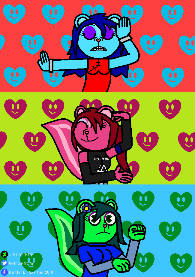 d4rthsp4rt4n's tweet photo. Based on the anime "Keep Your Hands Off Eizouken"
The Dancerings (my OCs) making their poses of "Easy Breezy" 💙❤💚
#messlie #knify #marylie #htfoc #happytreefriends #fanart https://t.co/YWz52M386K