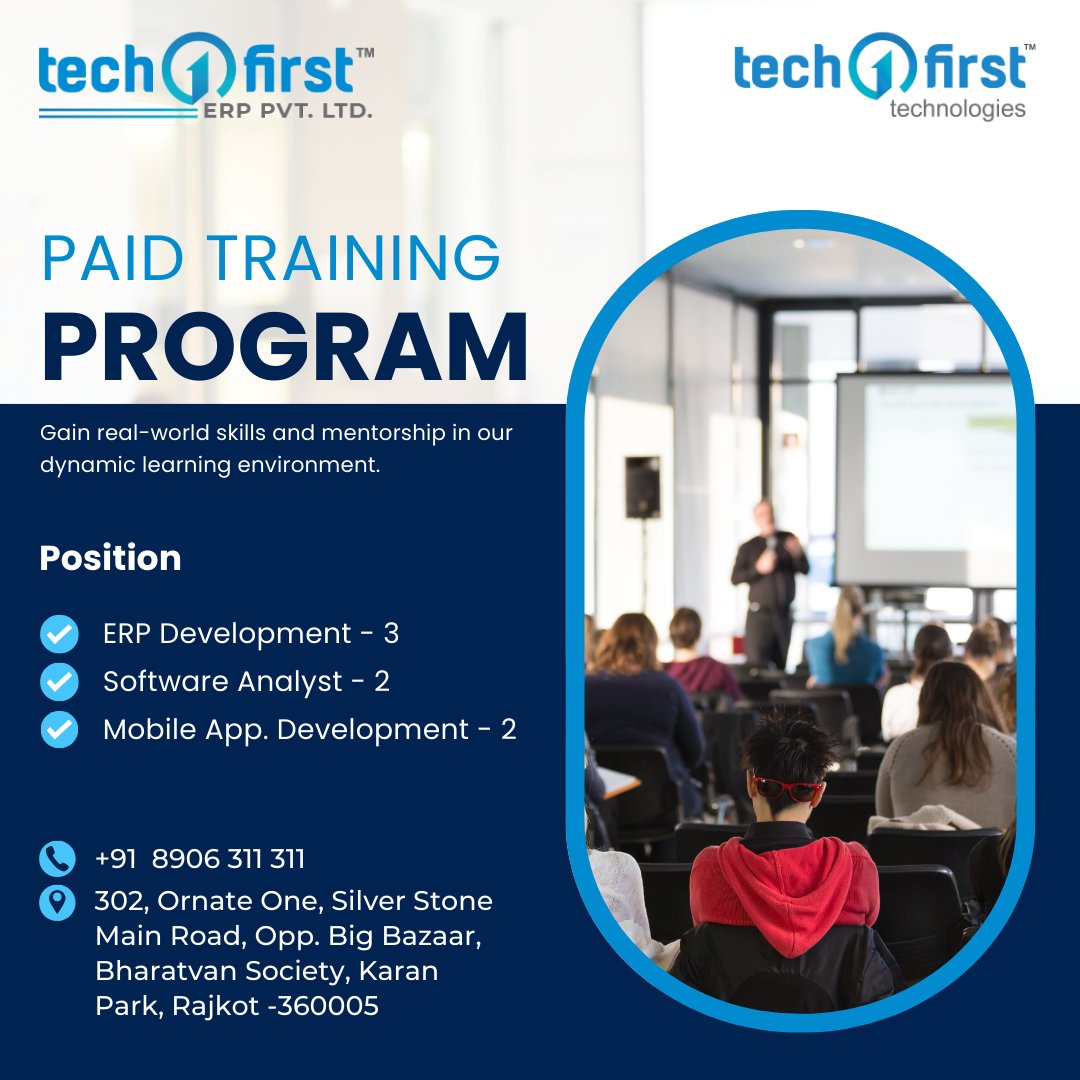 TechfirstT's tweet image. ERP & Software Development Paid Training
Techfirst Technology is hiring for the position of Software Development & ERP Intern!
Positions: ERP Development - 3
Software Analyst - 2
Mobile app Development - 2