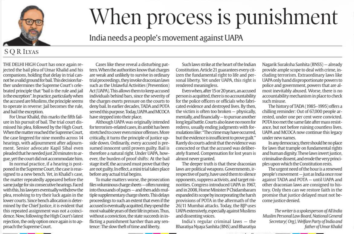 Umar Khalid's father writes.