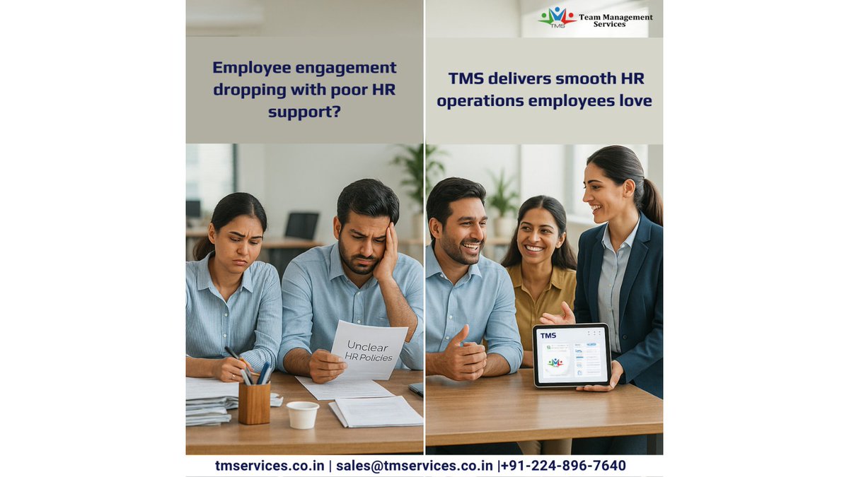 TMS_HR's tweet photo. Don’t let poor HR support drag down your team’s energy. #TMS ensures HR runs the way employees love.

https://t.co/Yx0SWDmVE6 | sales@tmservices.co.in | +91-224-896-7640

#teammanagmentservices #hrmodeon #hr #hrservices #hrsolutions #mumbai #saturday #hrsupport #hrprocess https://t.co/6RBiEW0GNZ