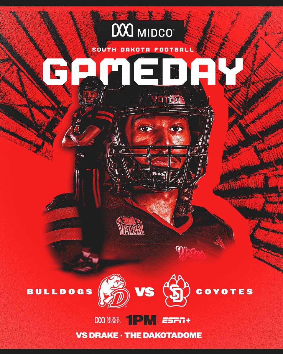 🗣️ GAME DAY!

⬛️ WEAR BLACK ⬛️

🆚 » vs. Drake
📍 » Vermillion, S.D.
⏰ » 1:00 PM
📊 » yote.us/stats
📺 » ESPN+ / Midco Sports
📻 » yote.us/listen
🎟️ » GoYotes.com/Tickets

#GoYotes x <a href="/MidcoSports/">Midco Sports</a>