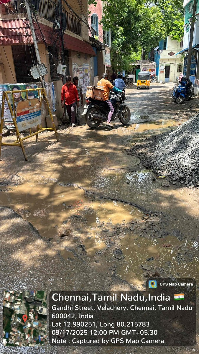Damaged roads everywhere in Chennai this monsoon! Gandhi Street, Velachery is just one example 🚧 Public safety at risk. Govt must act immediately! #FixChennaiRoads #RoadSafetyFirst #DMKGovt <a href="/Udhaystalin/">Udhay - தமிழ்நாட்டை தலைகுனிய விடமாட்டேன்</a> <a href="/mkstalin/">M.K.Stalin - தமிழ்நாட்டை தலைகுனிய விடமாட்டேன்</a> <a href="/news7tamil/">News7 Tamil</a> <a href="/sunnewstamil/">Sun News</a>