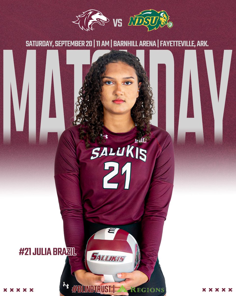 🗣️ 𝗟𝗲𝘁'𝘀 𝗳𝗶𝗻𝗶𝘀𝗵 𝘁𝗵𝗶𝘀 𝘄𝗲𝗲𝗸𝗲𝗻𝗱 𝘁𝗵𝗲 𝗿𝗶𝗴𝗵𝘁 𝘄𝗮𝘆 😤
🆚 North Dakota State
📍 Barnhill Arena, Fayetteville, Ark.
⏰ 11:00 a.m.
📊 bit.ly/46p26k9

#Salukis | #BlindTrust | <a href="/RegionsBank/">Regions Bank</a>