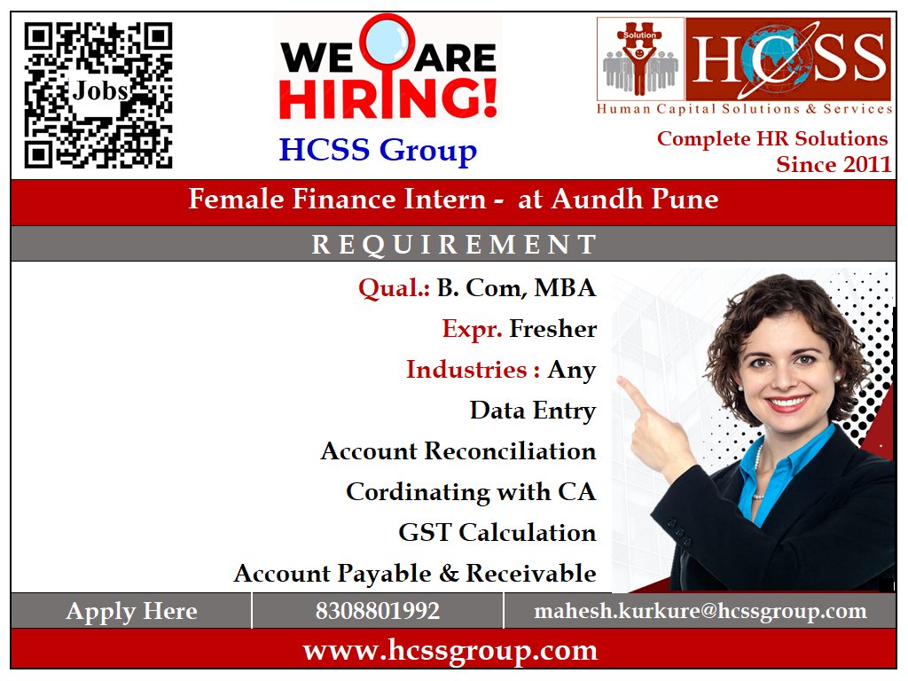 hcssgroup's tweet image. HCSS Group is Hiring @Aundh, Pune.

Open Positions:
• 𝐅𝐞𝐦𝐚𝐥𝐞 𝐓𝐫𝐚𝐢𝐧𝐞𝐞 – 𝐓𝐚𝐥𝐞𝐧𝐭 𝐀𝐜𝐪𝐮𝐢𝐬𝐢𝐭𝐢𝐨𝐧.
• 𝐅𝐞𝐦𝐚𝐥𝐞 𝐅𝐢𝐧𝐚𝐧𝐜𝐞 𝐈𝐧𝐭𝐞𝐫𝐧.

📩 Apply : mahesh.kurkure@hcssgroup.com
 📞 8308801992
 🌐 hcssgroup.com