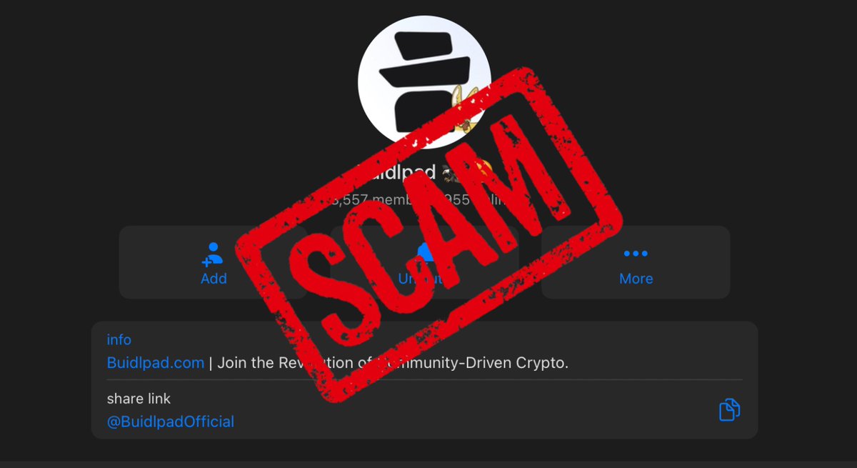 buidlpad's tweet image. 🚨 SCAM ALERT 🚨

There is no Buidlpad Telegram chat community/group

There is only one official Buidlpad Telegram announcement channel, which is: t.me/BuidlPad

The channel in the below image is impersonating Buidlpad. If you are in it leave this chat group IMMEDIATELY