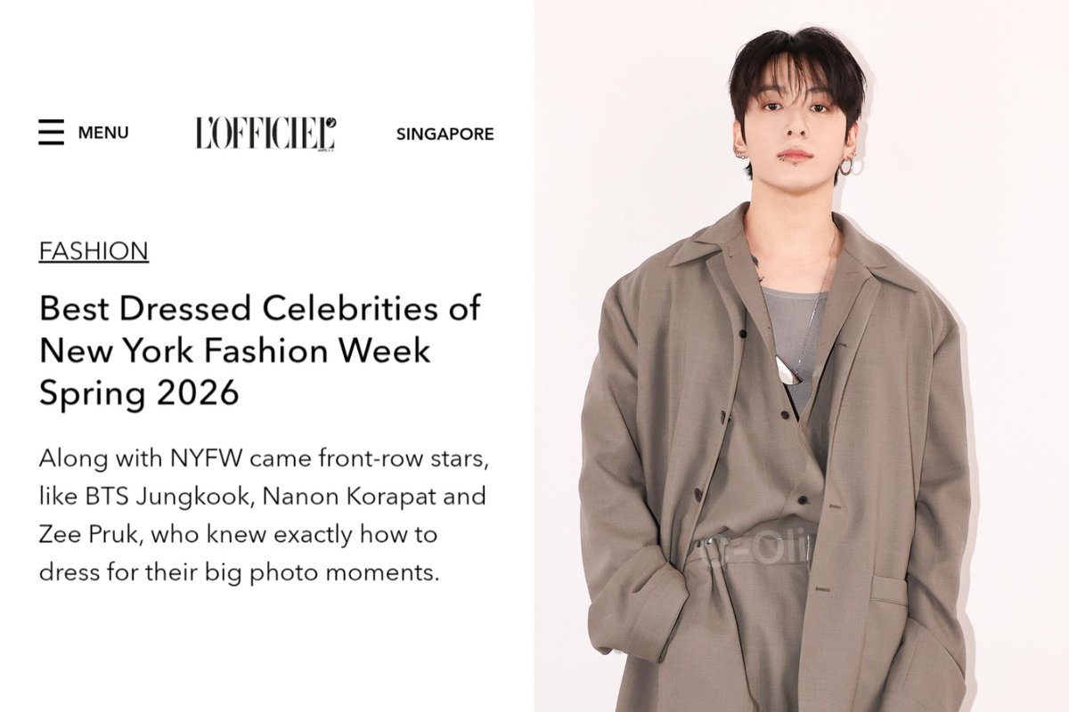 L’Officiel included Jungkook in their list of “Best Dressed Celebrities of New York Fashion Week Spring 2026”.

#JUNGKOOKxCALVINKLEIN #NYFW