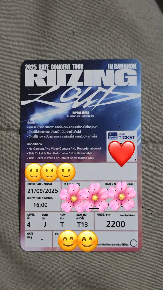 kikkapoo85's tweet image. ปล่อยบัตร วันอาทิตย์ 1 ใบ นัดรับหน้าคอนวันเสาร์ได้ค่ะ  #RIIZEinBANGKOK
#RIIZEinBANGKOK #RIIZEinBKK #RIIZINGLOUD_IN_BANGKOK #RIIZINGLOUD_IN_BKK #RIIZINGLOUDinBKK
#น้องข้าว
#คอนเสิร์ต
#ขายบัตรคอนเสิร์ต