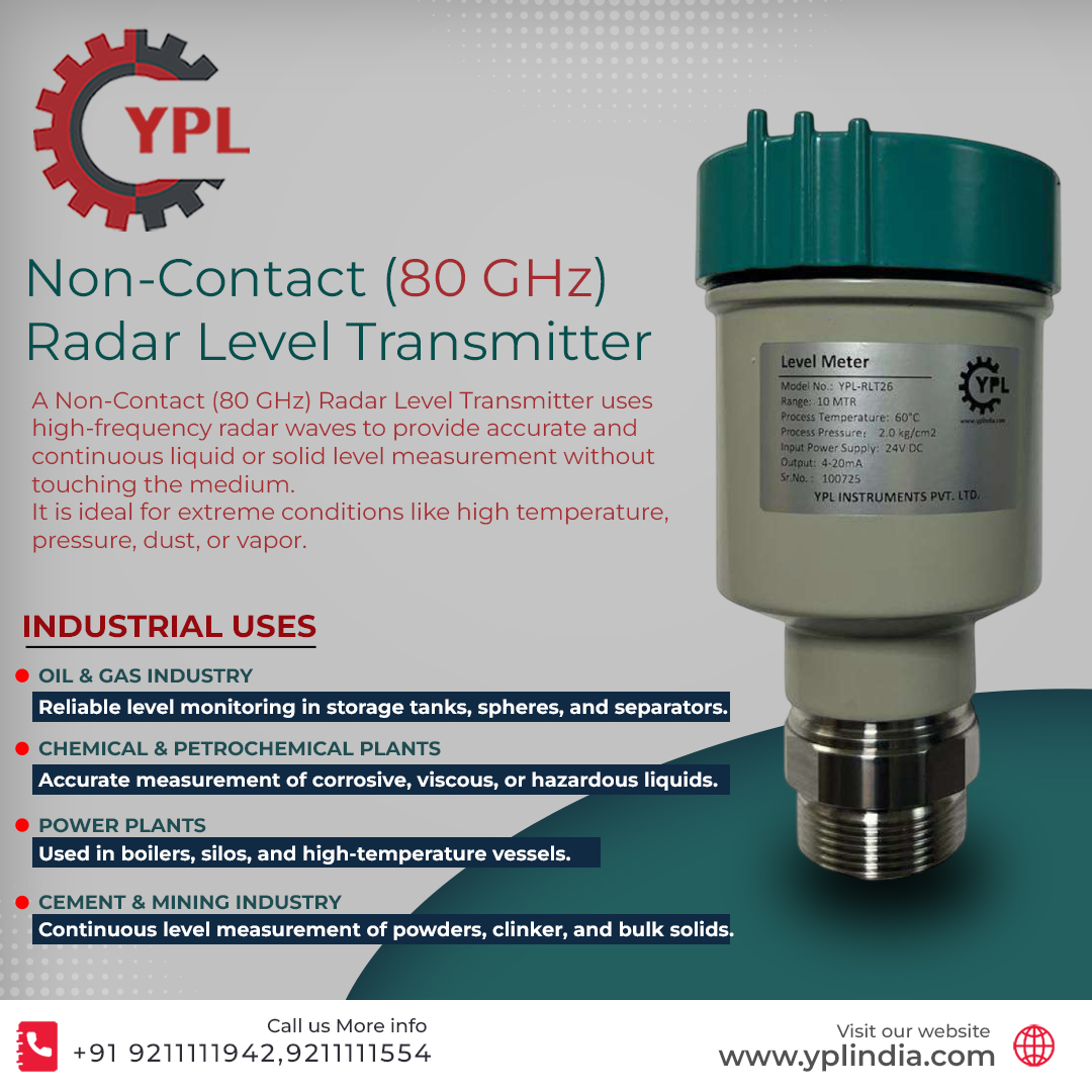 YPLInstrument's tweet image. 📡 Precision Meets Reliability!
The Non-Contact (80 GHz) Radar Level Transmitter ensures accurate and continuous measurement of liquids and solids – even in extreme conditions like high temperature, pressure, dust, or vapor. 🚀
#YPL #RadarLevelTransmitter #LevelMeasurement