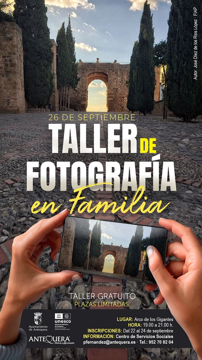 ⁉️ ¿Sabes qué…?
📸 Antequera pone en marcha un Taller de Fotografía en Familia #gratuito

Se celebrará el #viernes 26 #septiembre de 19.00h a 21.00h en el entorno del Arco de los Gigantes

📲 Más información:
antequera.es/noticias/busca…

#Antequera es #MásCiudad