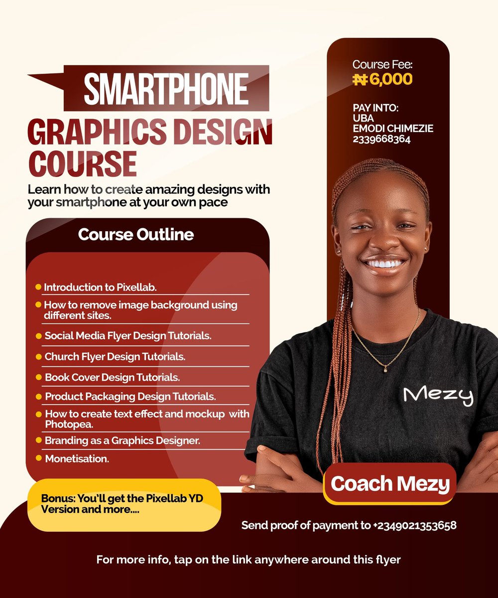 MezyEmex's tweet photo. Learn Graphic Design today
You just need your smartphone 📱🤳

With #6,000 you'll get access to this amazing course which is self-paced, you can go through it in your own time and also join our mentorship group

DM 👇
https://t.co/R4dijayIAX

Ps: Android users only https://t.co/YbxEO2Ev5t