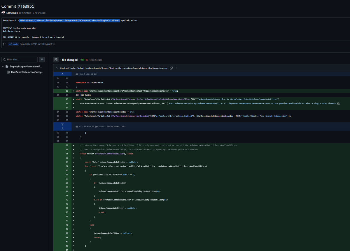 theredpix's tweet photo. #UnrealEngine 5.7 #Optimization for the PoseSearch : UPoseSearchInteractionSubsystem::GenerateAnimContextInfosAndTagToDatabases . This is used in #MotionMatching #gamedev #indiedev #screenshotsaturday