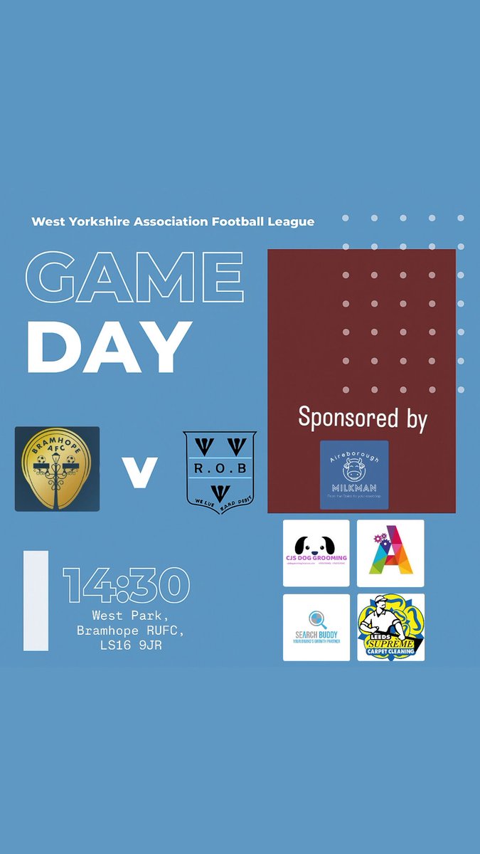 Game day ⚽️ 

The boys are back in action today with a short trip away to <a href="/BramhopeAFC/">Bramhope AFC</a>. Looking to improve on previous performances but expecting a tough game in tough conditions! 

Come down and support the lads!