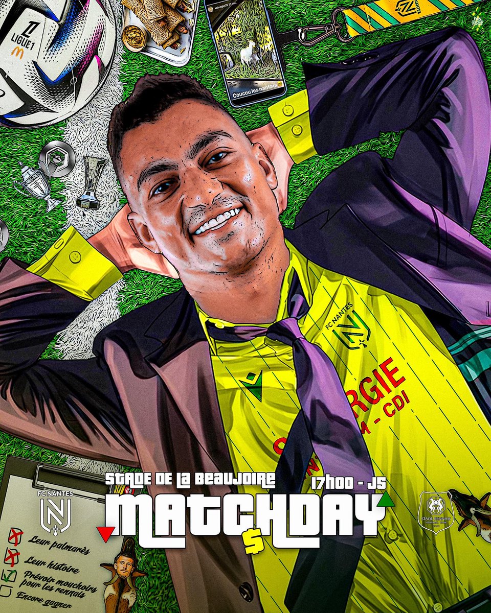 DerbyDay ⚔️

🆚 | Stade Rennais FC
🏆 | 5ème journée - Ligue 1
🏟️ | Stade de la Beaujoire
🕦 | 17h00
📺 | Bein Sport 1
🗞️ | #FCNSRFC ~ #LeDerby 

Votre pronostic en com' &amp; avis sur cette nouvelle affiche ! 💛💚🐥