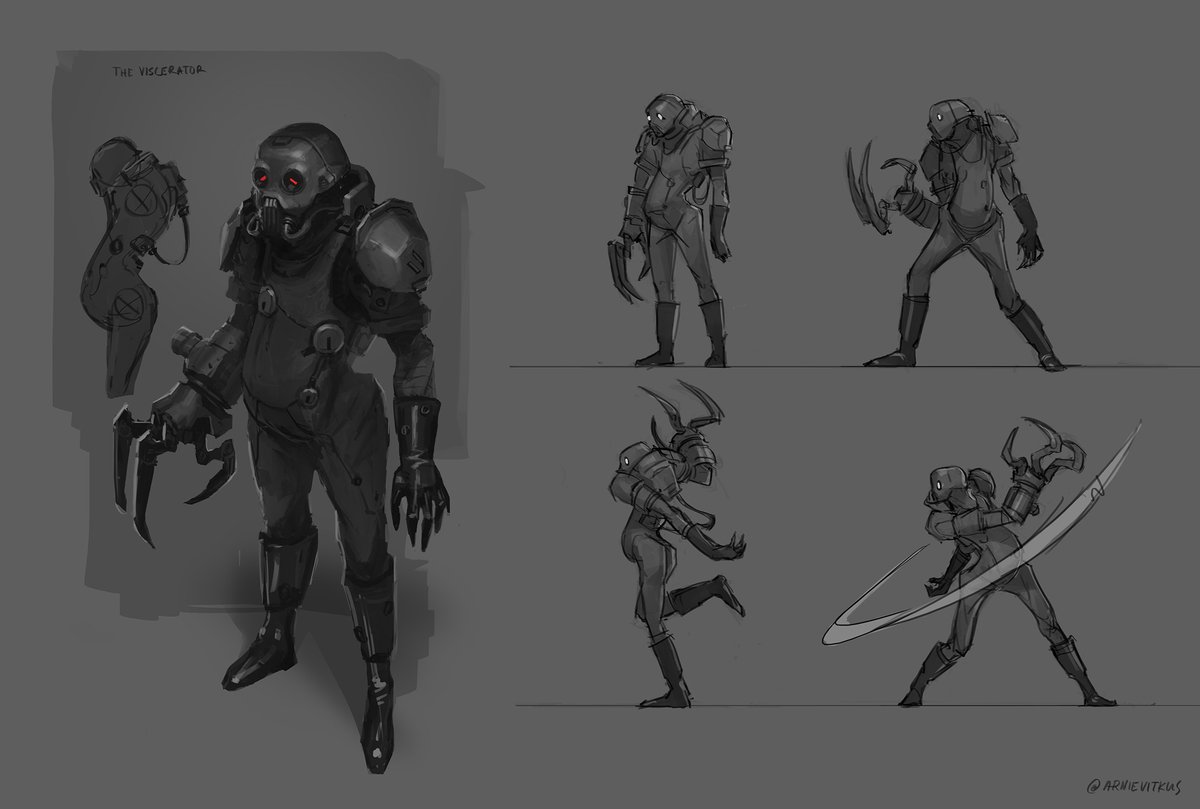 arnievitkus's tweet photo. First concept for one of the Butcher guys. Thinking about crude-tech-infused creepers for the mob.

#indiegamedev #gamedevelopment #indiedev #gamedev #gameart #conceptart #characterart #gameart https://t.co/RsthTvZyl4