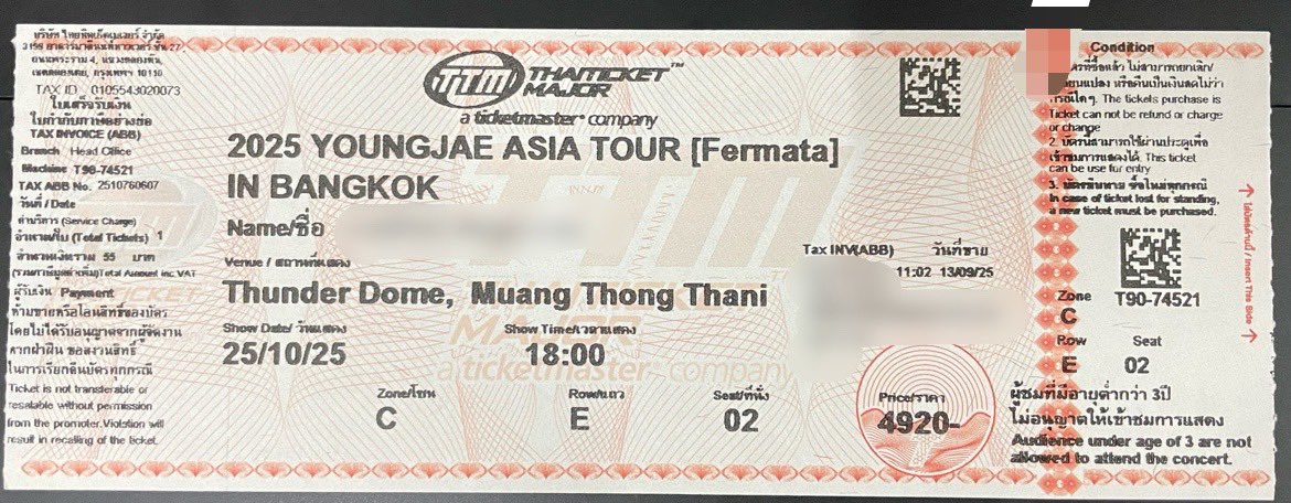 PyuiC1's tweet photo. ปล่อยบัตรคอนยองแจ 
วันเสาร์ที่ 25 บัตรนั่ง 
โซน C แถว E จำนวน 1 ใบ
**ราคา 4,920 บาท** ตามหน้าบัตร

ปล.บัตรของเราเองค่ะ 

ใครสนใจทัก DM ได้นะคะ

#YoungjaeAsiaTourinBKK
#Fermata_inBKK
#Fermata #영재 #YOUNGJAE #ยองแจ
#YoungjaeAsiaTourinBKK https://t.co/ECXrvoSwnx