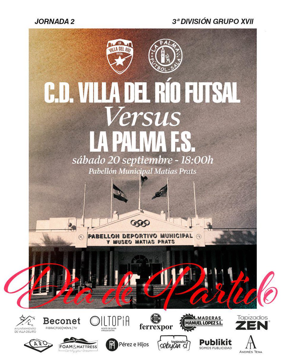 🔜 ¡Hoy es día de PARTIDO!

✅ Primera salida a domicilio, uno de los desplazamientos más largos de la temporada

📍 2º Jornada

🔴 Villa del Río Futsal vs Smurfit Westrock La Palma
🕞 Sábado 20 | 18:00h
🏟️ Pab. Matías Prats

📲 Directo por TV RFAF (Canal 2)

#OrgulloPalmerino ❤️