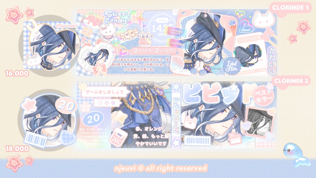 any interaction is very much appreciated, thank you very much 🤍

halo didi ada ready stock layout genshin birthday clorinde yang bisa ditake mulai dari sekarang yaaa 🤍

price tertera di foto, payment by qris. bisa ditake dengan menyebut kode layoutnya di dm yaaa. jajan yuuuk 🤍