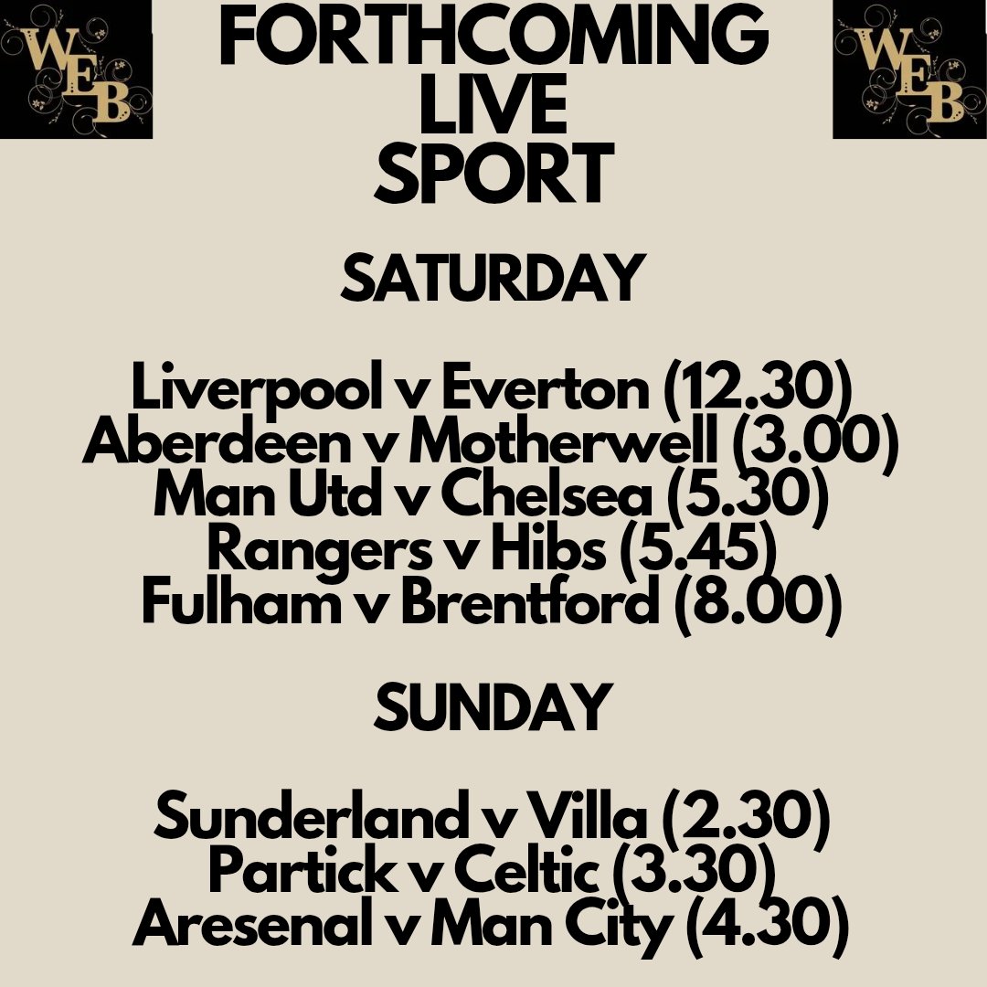 This weekend's Live Football <a href="/westendbar/">West End Bar Airdrie</a> ⚽️