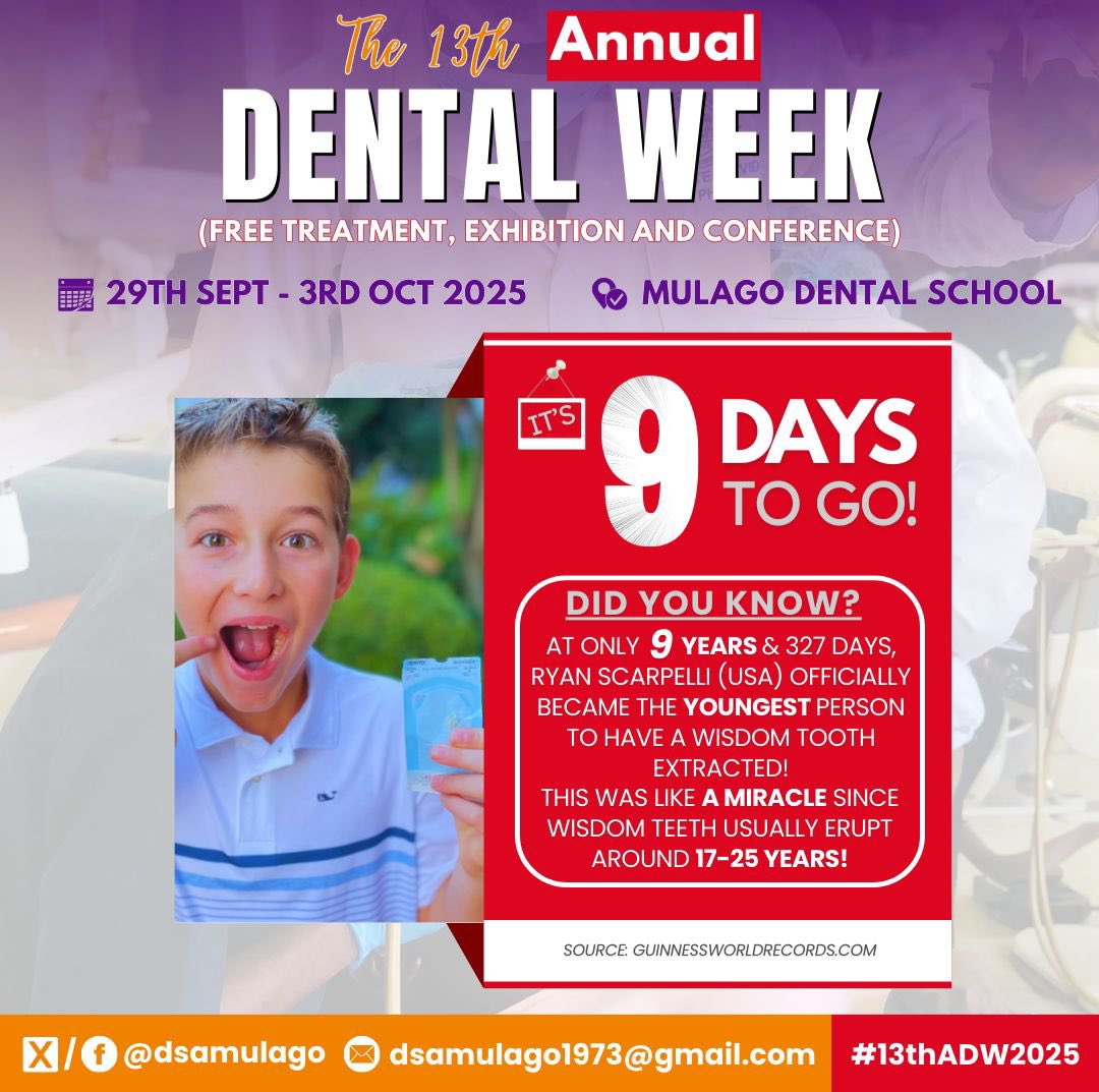 dsamulago's tweet photo. At only 9 years and 327 days,
Ryan Scarpelli (USA) officially became the Youngest person 
To have a wisdom tooth extracted!

This was like a Miracle since wisdom teeth usually erupt around  17-25 years!

🥳 9 Days To The 13th ADW!🚨 https://t.co/Epg4G9ZgIy