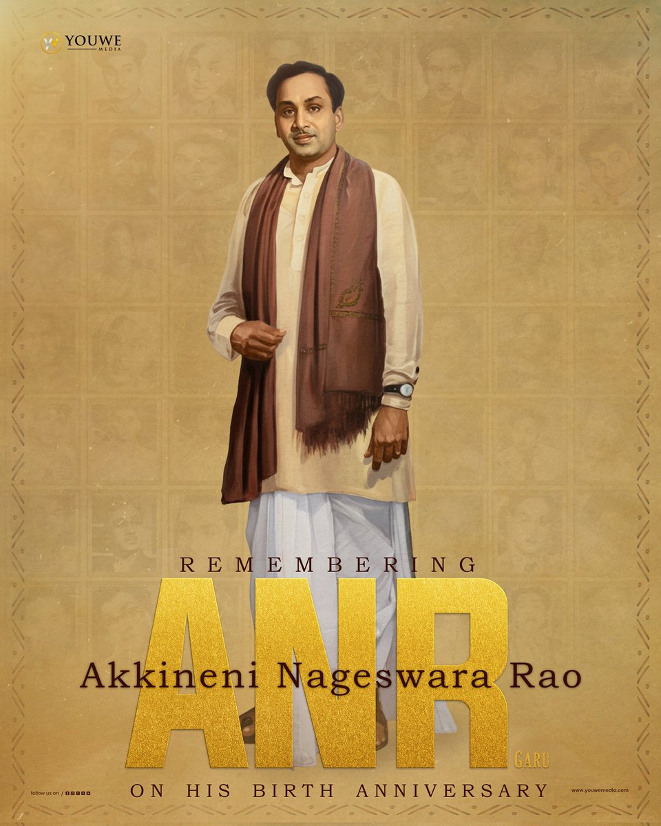 MediaYouwe's tweet photo. Remembering the legend who redefined Telugu cinema, #AkkineniNageswaraRao garu, on his birth anniversary 🙏

His invaluable contribution, Padma Vibhushan honor & Dadasaheb Phalke Award stand as testaments to his greatness 🙌

#ANRLivesOn #AkkineniNageswaraRao #RememberingANR #YouWeMedia
