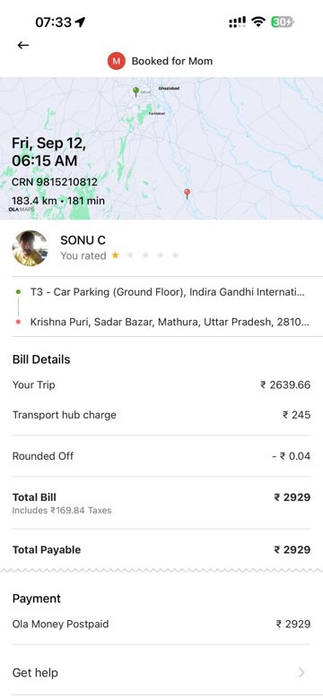 ProfRatnesh's tweet photo. @jagograhakjago @CPDelhi @DelhiPolice @MORTHIndia 
On 12Sep, I lost my grandfather and my mother took @Ola_Delhi to attend his last rites. The driver harassed my mother &amp; force to pay ₹2000 more (TripFare of ₹2929 was paid already). No help from @ola_supports.
Please help 🙏🏻 https://t.co/tVbjLDTqSG