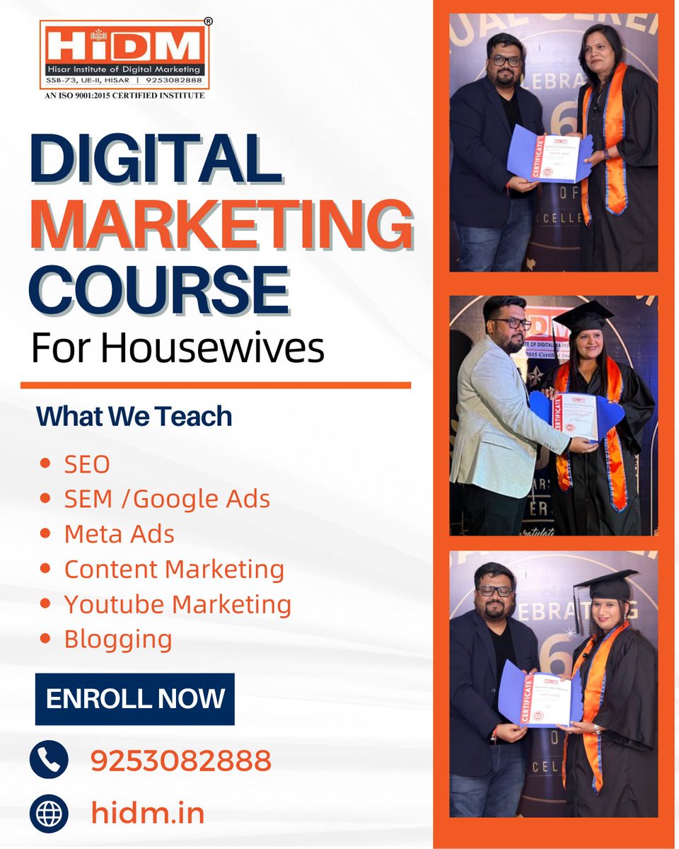 hidmhisar's tweet image. Empower Yourself with Digital Skills!
Housewives, it’s your time to shine
Join our Digital Marketing Course and learn how to build a career from home!
Registrations Open Now!
call: 9253082888 | hidm.in
#DigitalMarketing #LearnFromHome #HousewivesEmpowerment #HIDM
