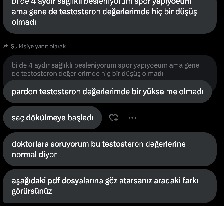 sefauygunn's tweet photo. Doktorlar ne yaşıyor biri bana açıklayabilir mi?

20-30lu yaşlardaki erkeğin nerdeyse vücudunda testosteron yok ve doktorlar buna normal diyor.

Testosteron normal sınırı nasıl 165-755 olabilir, alt sınır değerlerde kii ciddi testosteron/androjen eksikliği yaşıyor demek.

GENÇ ERKEKLERİN TESTOSTERON SEVİYELERİ 500-600'DEN DÜŞÜK OLAMAZ.

Bile isteye erkekleri hadım ediyorlar, yok ediyorlar, testosteron ve DHT'yi bilerek sıfırlıyorlar.

Doktorları dinlemeyi bırakın.
Modern tıbbın saçmalıklarına inanmayın.

Bu erkeğin vücudunda testosteron ve DHT yokken hala saçları dökülüyor sizce tesadüf mü?
DHT saç dökmez şu aptalca yalana da inanmayı bırakın.
Saçı döken prolaktin, iltihap, kireçlenme, bozuk kan dolaşımı, stres, toksinler ve bozuk bağırsak florasıdır.

Anlayın.

Genç erkekseniz ve düşük libido, ereksiyon, depresyon, düşük ruh hali, kaygı, içedönüklük, bağımlılık gibi sorunlarla uğraşıyorsanız androjen seviyelerinize odaklanmak dışında bir çareniz olmadığını anlayın.

Artık dilimde tüy bitti.
Bu saçmalıklardan sıyrılıp erkekleri kurtarmamız lazım.