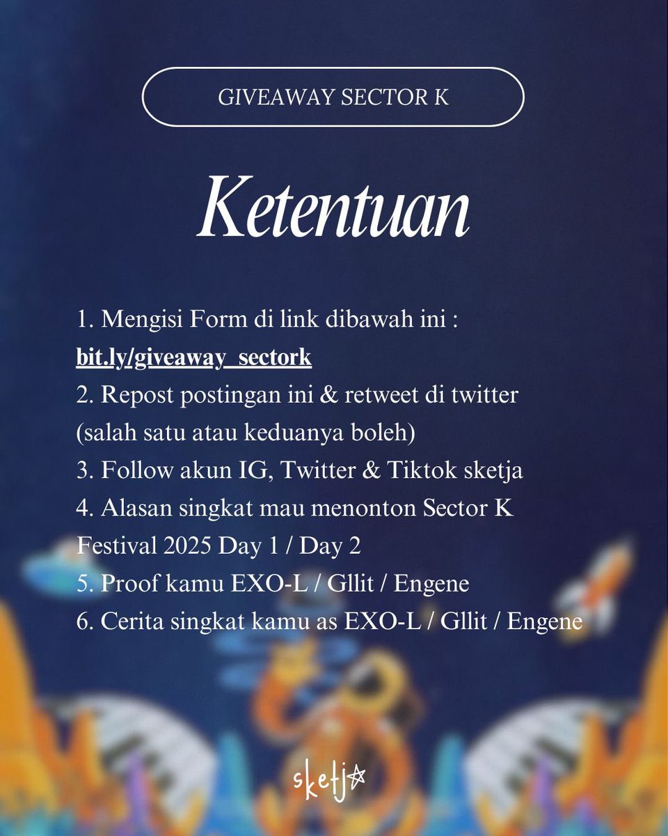 sketja's tweet image. GIVEAWAY 2 TIKET GREEN
SECTOR K FESTIVAL 
(ENHYPEN, SUHO EXO &amp;amp; ILLIT)

EXO-L, Gllit or Engene ONLY.
✨ Syarat &amp;amp; Ketentuan tertera di foto✨

‼️ Link GIVEAWAY ‼️
bit.ly/giveaway_secto…

Goodluck! 🤍