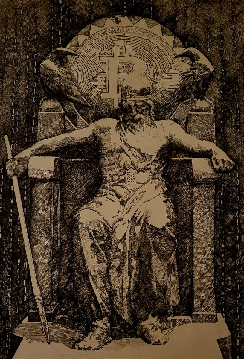 Friday night well spent ⚡️⚡️⚡️
WIP
Sleeping Wotan. 
One more layer of pen to go ...
Almost ready for gold leaf !!

Bitcoin Art❤️‍🔥❤️‍🔥❤️‍🔥