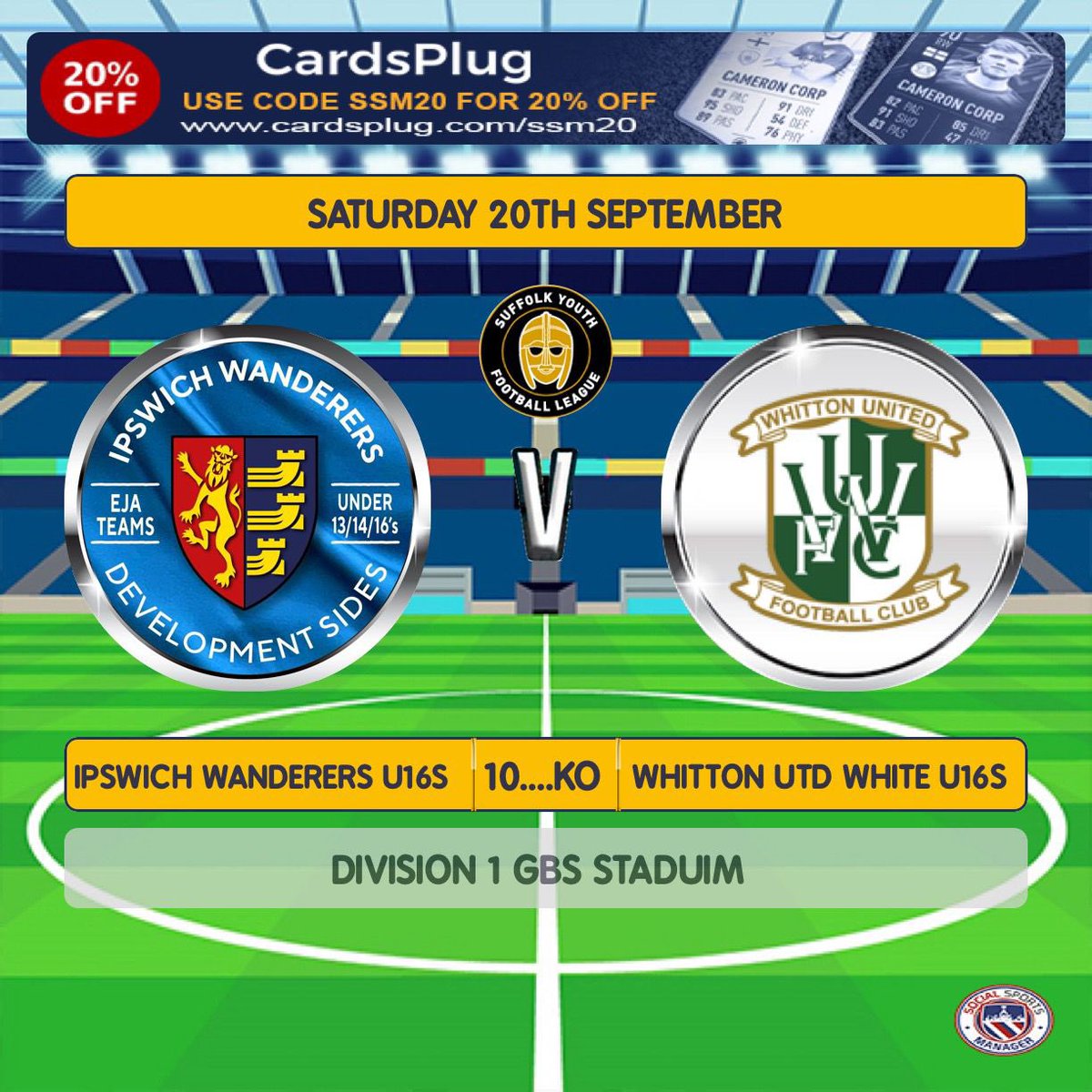 🔵 Match Day - Under 16s 🔵

Under 16 local derby and top of the table clash at The Doucy 😀

📆 20th September
🆚 <a href="/WhittonUnitedFC/">Whitton United FC</a> U16
🏆 SYFL U16 Division 1
🕝 10.30am Kick Off
📍GBS Stadium - IP4 3NR