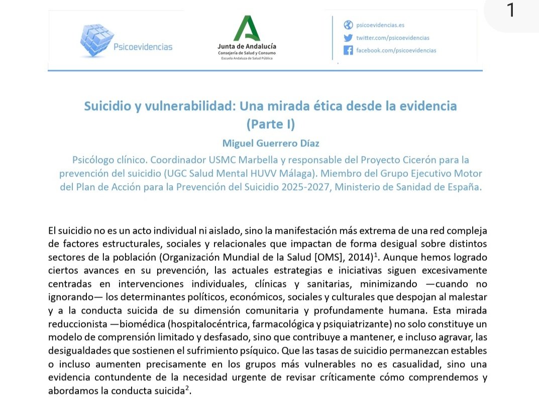 🚨¿Trabajas con poblaciones vulneradas? Te interesa esto:
🗨Suicidio y vulnerabilidad: una mirada ética desde la evidencia por <a href="/UPII_Ciceron/">Miguel Guerrero Díaz</a> publicado en <a href="/Psicoevidencias/">Psicoevidencias</a> ¿Aún no lo has leído?
⬇️Te dejo un hilo👇🧵 sobre sus ideas principales