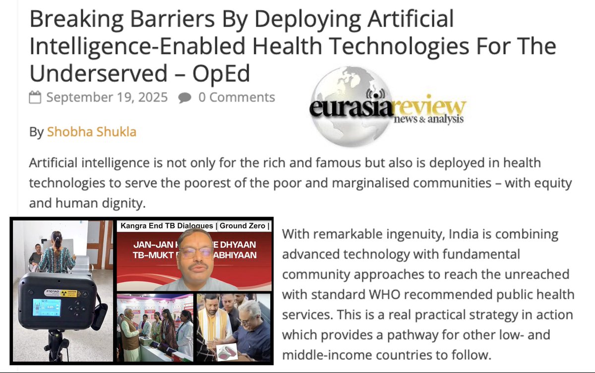 bobbyramakant's tweet image. #PublishedToday ✨Read how #AI enabled & other #pointofcare diagnostics is serving the underserved
Insights: @DrRKSood
+
Haryana vans w @iBreastExam of @UELifeSciences, #Truenat of @MolbioDx, #ProRad X-Rays
🟨Eurasia Review
eurasiareview.com/19092025-break…
🟧CNS
citizen-news.org/2025/09/breaki…