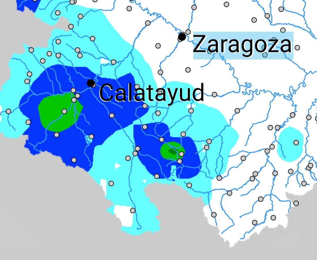 ¡Qué ganas de mostrar un mapa de precipitaciones!

Mapa del <a href="/saihebrocpc/">saihebro-cpc</a> con las ultimas 24h:

 11mm en Jaraba
 7mm en la Tranquera 
 3mm en Ateca
 1mm en Calatayud 

Solo es el aperitivo, este finde caerá más