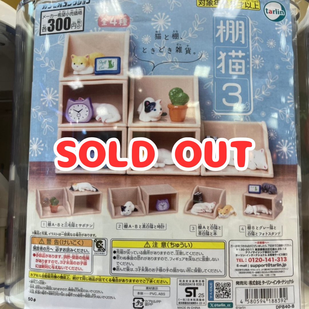 🙇‍完売案内🙇‍

ウルトラニュープランニング
・スーパーサラブレッドゼッケンメタルキーホルダーvol.3

フクヤ
・こんざいタコさんウィンナーソフビフィギュア

ターリン
・棚猫3

ご好評につき完売致しました🙏
#ガチャガチャ #CAPSULEPOPmini