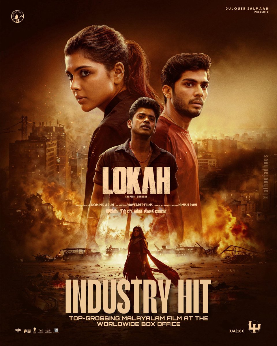 dqholic's tweet photo. #Lokah has made history as the all-time highest-grossing Malayalam film and an Industry Hit. A milestone powered by pure teamwork. Grateful to the team &amp; the audience for this unforgettable journey. ❤️🙏🤗

#KothaLokah https://t.co/zhm203wJev