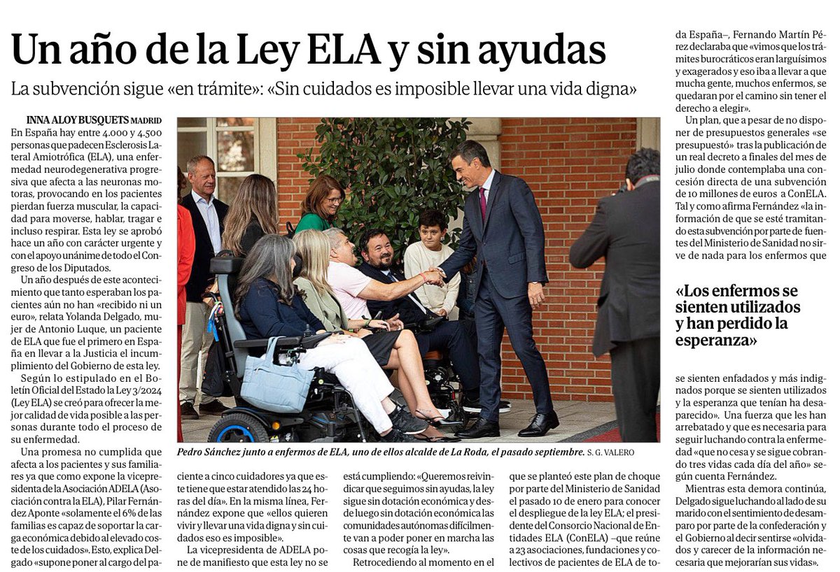 …

A los enfermos de ELA Sánchez se atreve a acercarse. Incluso a darles la mano. Difícilmente se levantarán de la silla de ruedas.

De Paiporta salió huyendo.