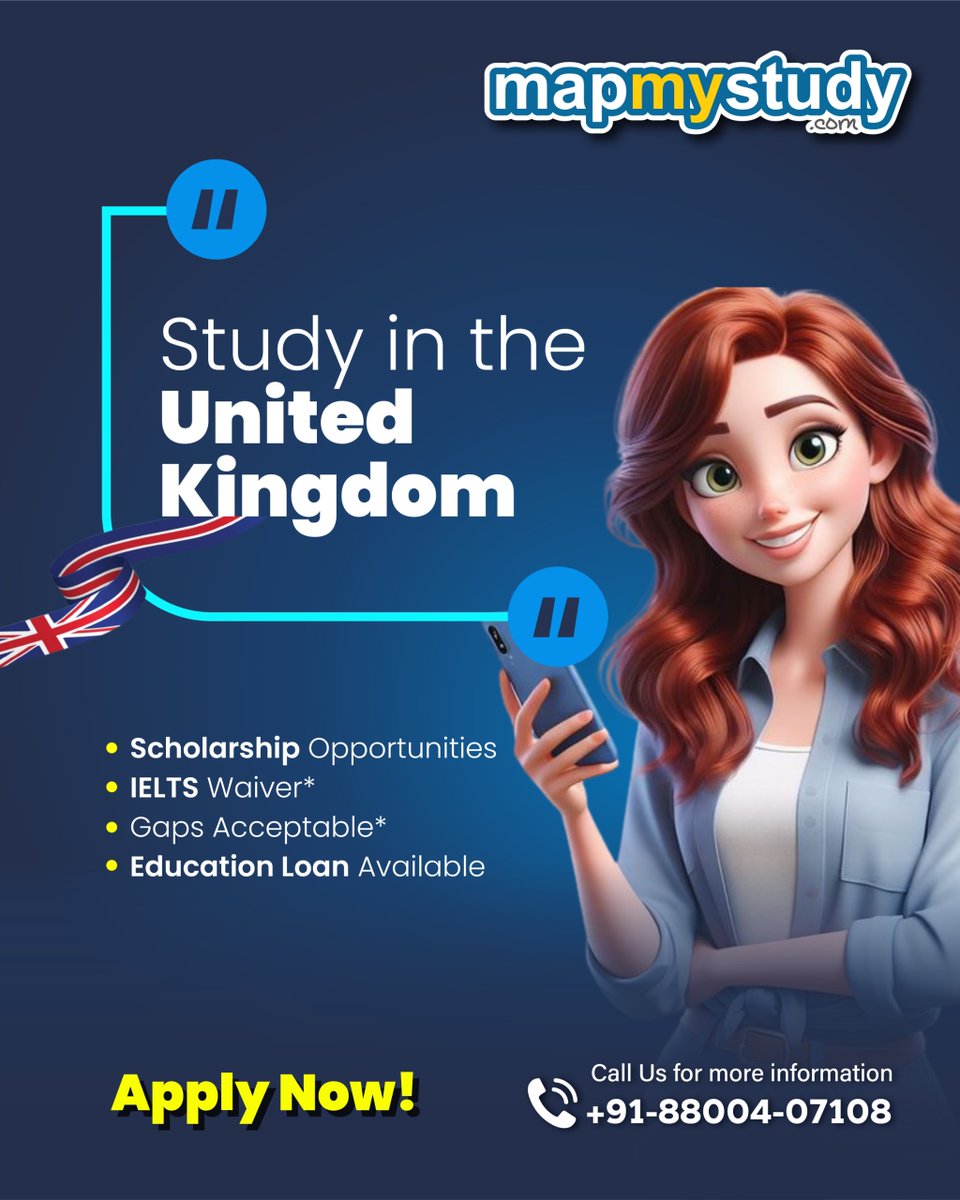 MapMyStudy's tweet image. Your UK journey starts here! 
👉 Get Scholarships
👉 IELTS Waiver*
👉 Gap Acceptance
👉 Education Loan Assistance

👉 Apply now &amp;amp; begin your study abroad adventure!

📞 Call Now: +91-8800407108
#MapMyStudy #StudyAbroad