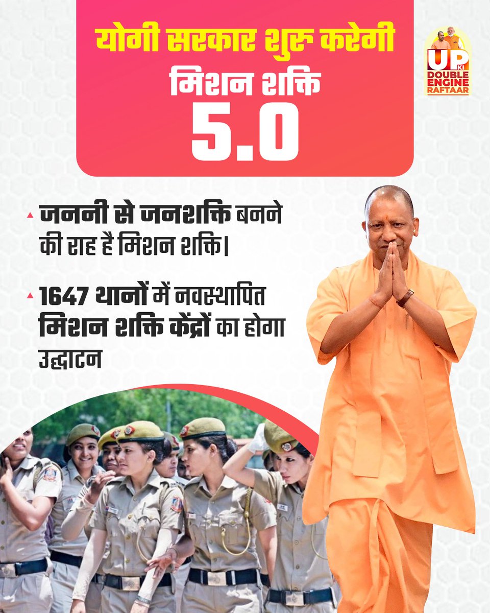 योगी सरकार का मिशन शक्ति महिलाओं को मजबूत बनाने का माध्यम है। मिशन शक्ति केंद्र थानों में महिलाओं को समर्थन देंगे। 181 वीमेन हेल्पलाइन महिलाओं की सुरक्षा सुनिश्चित करती है। #MissionShaktiUP