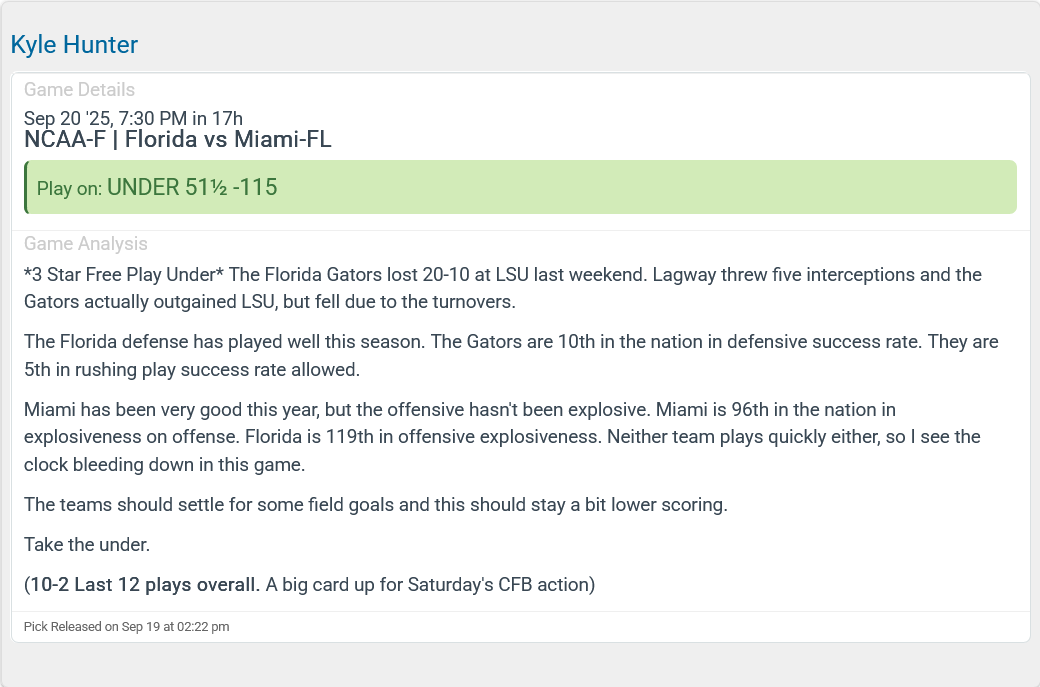 Capper Reviews (@capperreviews) on Twitter photo #NCAAF Free Pick Saturday Sept 20 (courtesy of
<a href="/KyleHunterPicks/">Kyle Hunter</a>)
#Gators vs #TheU πππ Under 51.5
Check out our FreePicks Page for the hottest Free Picks on the Internet: capperreviews.com/free-sports-piβ¦
#gamblingtwitter #cfbpicks #FreePicks #FREEPICK #FreeBet #SEC #NCAAF Free Pick Saturday Sept 20 (courtesy of
<a href="/KyleHunterPicks/">Kyle Hunter</a>)
#Gators vs #TheU πππ Under 51.5
Check out our FreePicks Page for the hottest Free Picks on the Internet: capperreviews.com/free-sports-piβ¦
#gamblingtwitter #cfbpicks #FreePicks #FREEPICK #FreeBet #SEC